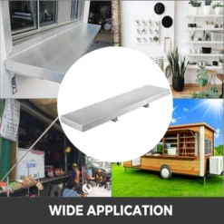 VEVOR Concession Shelf 48L X 12W Inch Stainless Steel Drop Down Folding Serving Food Shelf Stand Serving For Concession Trailer Serving Window,Silver