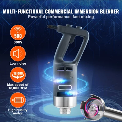 VEVOR Commercial Immersion Blender, 500 Watt Heavy Duty Hand Mixer, Variable Speed Kitchen Stick Mixer With 304 Stainless Steel Blade 2 VEVOR Commercial Immersion Blender, 500 Watt Heavy Duty Hand Mixer, Variable Speed Kitchen Stick Mixer With 304 Stainless Steel Blade - Image 2