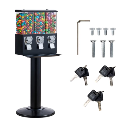 VEVOR Commercial Vending Machine, Triple Compartment Candy Dispenser With Iron Stand, Gumball And Candy Machine For Business, Black 8 VEVOR Commercial Vending Machine, Triple Compartment Candy Dispenser With Iron Stand, Gumball And Candy Machine For Business, Black - Image 8