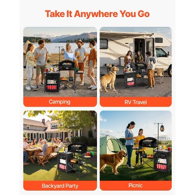 VEVOR Camping Kitchen Table, Outdoor Camp Cooking Table, Aluminum Portable Cook Station With Storage Cupboard, Carrying Bag, Black 6 VEVOR Camping Kitchen Table, Outdoor Camp Cooking Table, Aluminum Portable Cook Station With Storage Cupboard, Carrying Bag, Black - Image 6