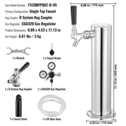 VEVOR Kegerator Tower Kit, Single Tap Beer Conversion Kit, Stainless Steel Keg Beer Tower Dispenser With Dual Gauge CGA320 Regulator -Aesthtic Interiors GUEST 1989a31c bea1 482c 8c11 5f96ec322ad8