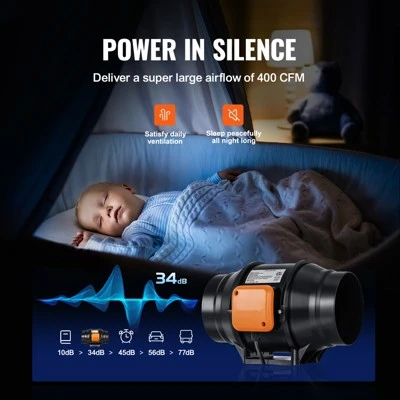 VEVOR Inline Duct Fan, 6-Inch 400 CFM With Variable Speed Controller, Quiet AC-motor Ventilation Exhaust Fan For Cooling Booster, Black 4 VEVOR Inline Duct Fan, 6-Inch 400 CFM With Variable Speed Controller, Quiet AC-motor Ventilation Exhaust Fan For Cooling Booster, Black - Image 4