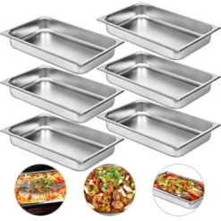 VEVOR 6 Pack Steam Table Pans 20.9 X 12.8 X 2.6 Inch Deep Steam Table Pan Full Size 8.5L Deep Food Container Stainless Steel Oven Tray, Silver -Aesthtic Interiors GUEST 19e5eed0 c9d1 4d3d 9468 f81e881fee84