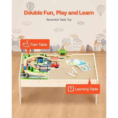 VEVOR Train Table, 84 Pieces Wooden Kids Activity Table With Collapsible Storage Bin, 3-in-1 Wooden Train Set For Kids Ages 3+, Multicolor 2 VEVOR Train Table, 84 Pieces Wooden Kids Activity Table With Collapsible Storage Bin, 3-in-1 Wooden Train Set For Kids Ages 3+, Multicolor - Image 2