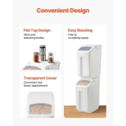 VEVOR Rice Storage Container, 4.5Gallon/20L Capacity Large Dog Food Dispenser Bin, With Wheels, Measuring Cup, Airtight Lid, 1 Pack, White -Aesthtic Interiors GUEST 1a1a5c83 0e60 4529 a743 1884c92398b5