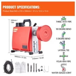 VEVOR 66FT X 5/8 Inch Drain Cleaner Machine, 250W Electric Sewer Snake Auger Manual Feed - With 7 Cutters, 2 Steel Cables, Red 14 VEVOR 66FT X 5/8 Inch Drain Cleaner Machine, 250W Electric Sewer Snake Auger Manual Feed - With 7 Cutters, 2 Steel Cables, Red -Aesthtic Interiors GUEST 1a4814c7 052c 4f03 9a25 153656bebed9