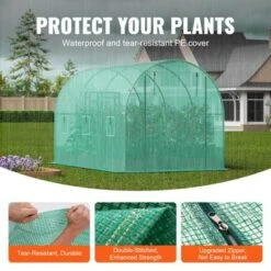 VEVOR Walk-in Tunnel Greenhouse, 9.6x6.4x6.2 Ft Hoop House Greenhouse Tunnel With Galvanized Steel Frame, Green PE Cover, Roll-up Zipper Door -Aesthtic Interiors GUEST 1a979d81 9488 4da5 a7d4 7e197cd356ce