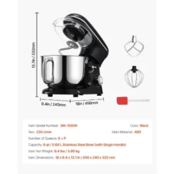 VEVOR Stand Mixer, 6 QT Dough Mixer, 660W 6 + P Speeds Tilt-head Food Mixer With Stainless Steel Bowl, Dough Hook, Wire Whip, Flat Beater, Black -Aesthtic Interiors GUEST 1af2041a 3063 47c6 a9aa 1050354f5140