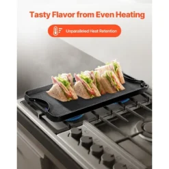 VEVOR Reversible Grill/Griddle, 20x10 Inch Pre-Seasoned Cast Iron Griddle, Portable Rectangular Pan With Handle, Family Cookware, Black -Aesthtic Interiors GUEST 1b203b2e a0bf 4caa adfb a1afd6f7d410