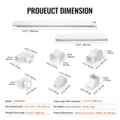 VEVOR Mini Split Line Set Cover 3-inch W 17.6Ft L, PVC Decorative Pipe Line Cover For Air Conditioner With 4 Straight Ducts, White -Aesthtic Interiors GUEST 1bf6bd41 d8a0 45ff b359 e5e1f79d9640