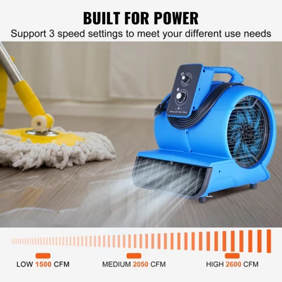 VEVOR Floor Blower, 1/2 HP, 2600 CFM Air Mover For Drying And Cooling, Portable Carpet Dryer Fan With 4 Blowing Angles And Time Function 3 VEVOR Floor Blower, 1/2 HP, 2600 CFM Air Mover For Drying And Cooling, Portable Carpet Dryer Fan With 4 Blowing Angles And Time Function - Image 3