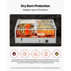 VEVOR Commercial Food Warmer, 1500W Electric Stainless Steel Steam Food Warmer With Lid, 4-Pan Fast Heating Countertop Buffet Bain Marie, Silver -Aesthtic Interiors GUEST 1c8efdd8 02b5 4363 9c34 e50486426d78