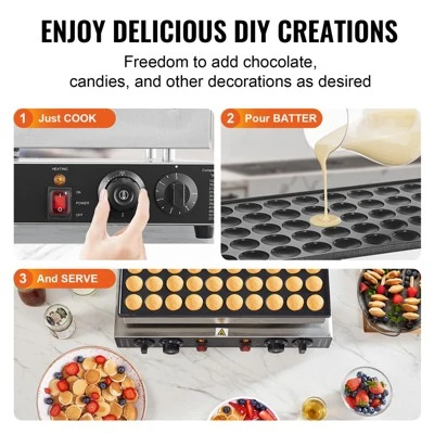 VEVOR Mini Dutch Pancake Maker, 50PCS 43mm Diameter Dorayaki Baker Machine, 1700W Commercial Electric Poffertjes Grill, Non-stick Stainless Steel 6 VEVOR Mini Dutch Pancake Maker, 50PCS 43mm Diameter Dorayaki Baker Machine, 1700W Commercial Electric Poffertjes Grill, Non-stick Stainless Steel - Image 6
