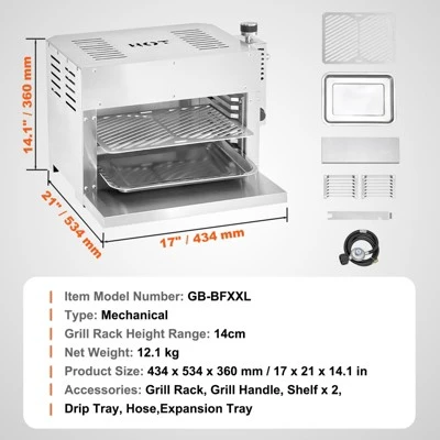 VEVOR Propane Steak Grill, Portable Infrared Broiler, 1500°F Stainless Steel Barbecue Infrared Grill With 6-Tier Adjustable Rack, Silver 7 VEVOR Propane Steak Grill, Portable Infrared Broiler, 1500°F Stainless Steel Barbecue Infrared Grill With 6-Tier Adjustable Rack, Silver - Image 7