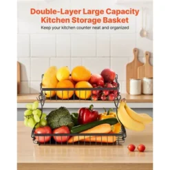 VEVOR 2 Tier Fruit Basket, Countertop Fruits Vegetable Bowl With Banana Hangers, Metal Wire Storage Stand For Kitchen Counter, Black -Aesthtic Interiors GUEST 1cce5496 6a6c 4e5f beb2 28300af4767d