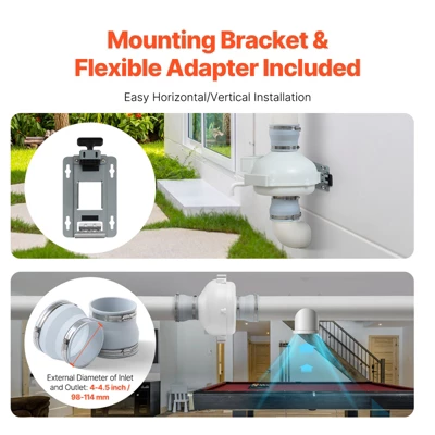 VEVOR 4 To 4.5 Inch Radon Fan Installation Kit, Quiet 190CFM Radon Mitigation Fan System Kit With 2 Couplers, Pressure Indicator, White 5 VEVOR 4 To 4.5 Inch Radon Fan Installation Kit, Quiet 190CFM Radon Mitigation Fan System Kit With 2 Couplers, Pressure Indicator, White - Image 5