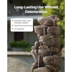 VEVOR Outdoor Water Fountain, 38.98 In Height Fountain And Waterfall,7-Tier Floor Standing Rock-Shaped Cascading Fountains With Light And Pump,Brown -Aesthtic Interiors GUEST 1d2330a2 2a72 4900 8c91 cf2454d66962