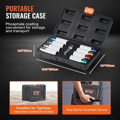 VEVOR Lug Nut Impact Socket Set, 1/2 Inch Drive Metric And SAE 6-Point Deep Socket Set, 8 Total Lug Nut Sizes, CR-MO Steel Wheel Socket Set Black 6 VEVOR Lug Nut Impact Socket Set, 1/2 Inch Drive Metric And SAE 6-Point Deep Socket Set, 8 Total Lug Nut Sizes, CR-MO Steel Wheel Socket Set Black - Image 6