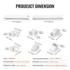 VEVOR Mini Split Line Set Cover 3-inch W 17.7Ft L, PVC Decorative Pipe Line Cover For Air Conditioner With 10 Straight Ducts, White -Aesthtic Interiors GUEST 1da77cfc dca1 4164 a89b 4aa146737e3c