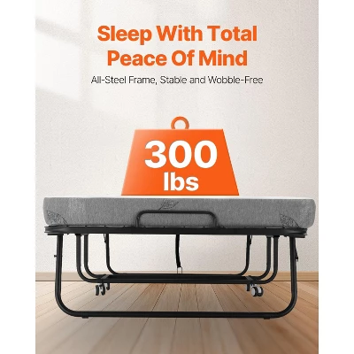 VEVOR Rollaway Bed, 38 In X 75 In Folding Bed With 4 In Mattress, Twin Size Foldable Bed With Sturdy Metal Frame & Memory Foam Mattress 3 VEVOR Rollaway Bed, 38 In X 75 In Folding Bed With 4 In Mattress, Twin Size Foldable Bed With Sturdy Metal Frame & Memory Foam Mattress - Image 3