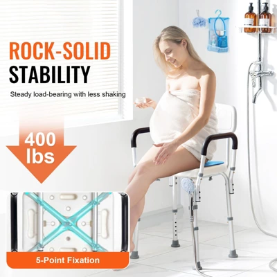 VEVOR Shower Chair, 400 Lbs Capacity, Adjustable Height Shower Stool, Non-slip Bathroom Bench Bath Chair For Elderly Disabled Handicap,white+Blue 2 VEVOR Shower Chair, 400 Lbs Capacity, Adjustable Height Shower Stool, Non-slip Bathroom Bench Bath Chair For Elderly Disabled Handicap,white+Blue - Image 2