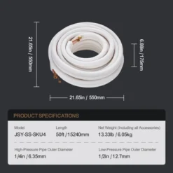 VEVOR 50FT Mini Split Line Set, 1/4" & 1/2" O.D Copper Pipes Tubing And Triple-Layer Insulation, For Mini Split Air Conditioning Refrigerant, White -Aesthtic Interiors GUEST 1e9d383a c6f0 4a02 b6f5 391728dcbe9b