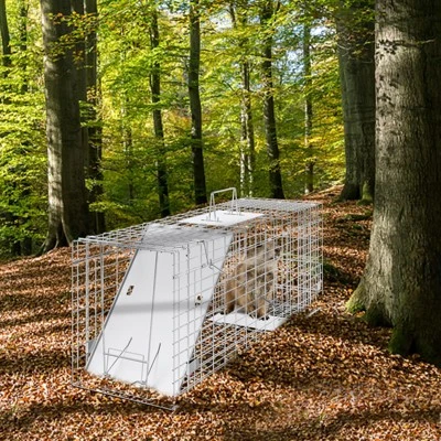 VEVOR Live Animal Cage Trap, 31" X 10" X 12" Humane Cat Trap Galvanized Iron, Folding Animal Trap With Handle For Rabbits, Stray Cats, Squirrels 1 VEVOR Live Animal Cage Trap, 31" X 10" X 12" Humane Cat Trap Galvanized Iron, Folding Animal Trap With Handle For Rabbits, Stray Cats, Squirrels