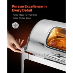 VEVOR Roll Top Chafing Dish Buffet Complete Set, 9 Qt 1 Pack Stainless Steel Chafer With 2 Half Size Pans, Rectangle Catering Warmer Server, Silver -Aesthtic Interiors GUEST 1eaead5e 6976 4408 bc2d bca3807bd054