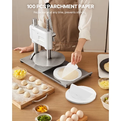 VEVOR Manual Pizza Dough Press Machine, 9.5 Inch Pizza Pastry Press Plate, Stainless Steel Bread Presser With 100 Pcs Parchment Paper, Silver 3 VEVOR Manual Pizza Dough Press Machine, 9.5 Inch Pizza Pastry Press Plate, Stainless Steel Bread Presser With 100 Pcs Parchment Paper, Silver - Image 3