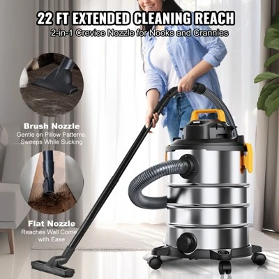VEVOR Stainless Steel Wet Dry Shop Vacuum, 8 Gallon 6 Peak HP Wet/Dry Vac, Powerful Suction With Blower Function W/ Attachment 2-in-1 Crevice Nozzle 4 VEVOR Stainless Steel Wet Dry Shop Vacuum, 8 Gallon 6 Peak HP Wet/Dry Vac, Powerful Suction With Blower Function W/ Attachment 2-in-1 Crevice Nozzle - Image 4