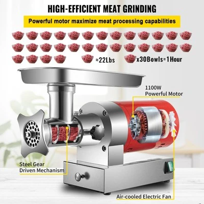 VEVOR Electric Meat Grinder, 661 Lbs/Hour1100 W Meat Grinder Machine, 1.5 HP Electric Meat Mincer With 2 Grinding Plates, Red 5 VEVOR Electric Meat Grinder, 661 Lbs/Hour1100 W Meat Grinder Machine, 1.5 HP Electric Meat Mincer With 2 Grinding Plates, Red - Image 5