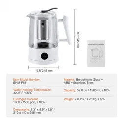 VEVOR Hydrogen Water Pitcher Generator, 1.5 L / 52.8 Oz Large Capacity Hydrogen Generator Water Kettle, SPE And PEM Technology -Aesthtic Interiors GUEST 1fd4144c f993 454c 899f 0d87d86e35b4