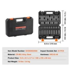 VEVOR 3/8" Drive Impact Socket Set, 25 Piece Deep & Shallow Socket Set SAE 5/16" - 1", 6 Point Cr-Mo Alloy Steel For Auto Repair, Easy-to-Read -Aesthtic Interiors GUEST 1fe879a5 752c 47ea ae3f 38b9fb2f5218