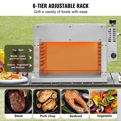 VEVOR Propane Steak Grill, Portable Infrared Broiler, 1500°F Stainless Steel Barbecue Infrared Grill With 6-Tier Adjustable Rack, Silver 4 VEVOR Propane Steak Grill, Portable Infrared Broiler, 1500°F Stainless Steel Barbecue Infrared Grill With 6-Tier Adjustable Rack, Silver - Image 4