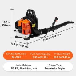 VEVOR Backpack Leaf Blower, 52CC 2-Cycle Leaf Blower With 1.37L Fuel Tank, 480CFM Air Volume 175MPH Speed, Ideal For Lawn Care -Aesthtic Interiors GUEST 2088f02e 2717 4e89 9ea6 7747948a36bd