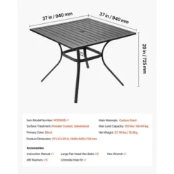 VEVOR Outdoor Patio Dining Table, 37 Inch Square Metal Steel Slat Backyard Bistro Tables, With 1.5 In Umbrella Hole, Black -Aesthtic Interiors GUEST 20e68d8a 6b02 4c11 8b64 9cb8597f2324