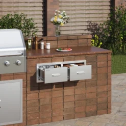 VEVOR Outdoor Kitchen Drawers 30" W X 10" H X 20" D, Horizontal Double BBQ Access Drawers Stainless Steel With Handle, BBQ Island Drawers, Silver