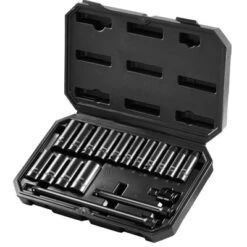 VEVOR Drive Impact Socket Set 3/8" - 18 Piece Deep Socket Set Metric 8-22mm - 6 Point CR-V Alloy Steel For Auto Repair,BLACK