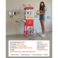 VEVOR Popcorn Machine With Cart, 8oz Stainless Steel Kettle, 800W Commercial Popcorn Maker, 48 Cups Per Batch Theater Style Popper, Red 14 VEVOR Popcorn Machine With Cart, 8oz Stainless Steel Kettle, 800W Commercial Popcorn Maker, 48 Cups Per Batch Theater Style Popper, Red -Aesthtic Interiors GUEST 212512c0 58f4 40d9 85db f20d8fde9ccb
