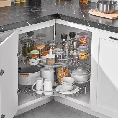 VEVOR 31.5" Kidney Shaped Chrome Corner Organizer, 2 Tier Height Adjustable Storage Rack, Carbon Steel Lazy Susan Replacement Shelf, Silver 1 VEVOR 31.5" Kidney Shaped Chrome Corner Organizer, 2 Tier Height Adjustable Storage Rack, Carbon Steel Lazy Susan Replacement Shelf, Silver