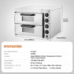 VEVOR Commercial Pizza Oven Countertop, 16" Double Deck Layer, Stainless Steel Electric Pizza Oven With Stone And Handle -Aesthtic Interiors GUEST 21df7681 b093 4ca1 afeb 2c0a9a3b0bb6