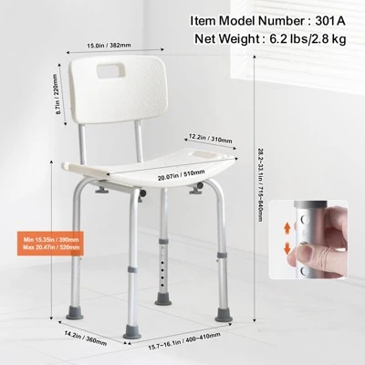 VEVOR Shower Chair, Shower Seat With Back, Adjustable Height Shower Stool, Shower Chair For Inside Shower Bathtub, 350 Lbs Capacity, White 7 VEVOR Shower Chair, Shower Seat With Back, Adjustable Height Shower Stool, Shower Chair For Inside Shower Bathtub, 350 Lbs Capacity, White - Image 7