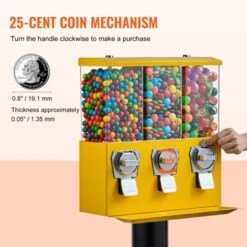 VEVOR Commercial Vending Machine, Triple Compartment Candy Dispenser With Iron Stand, Gumball And Candy Machine For Business, Yellow -Aesthtic Interiors GUEST 21fa334b 71c1 491f a6c8 95e2be17dd19