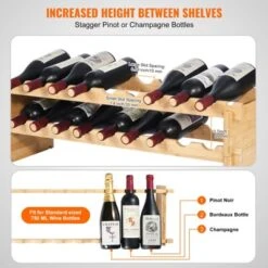 VEVOR 18 Bottle Stackable Modular Wine Rack, 2-Tier Solid Bamboo Wood Storage Racks, Floor Freestanding Wines Holder Display Shelf, Natural Color -Aesthtic Interiors GUEST 222682c7 c387 4dd7 ac0c e4c526b922f0