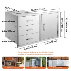 VEVOR Outdoor Kitchen Door Drawer Combo 38.1''W X 22.6''H X 20.8''D, BBQ Access Door/Triple Drawers Combo With Stainless Steel Handles, Silver 14 VEVOR Outdoor Kitchen Door Drawer Combo 38.1''W X 22.6''H X 20.8''D, BBQ Access Door/Triple Drawers Combo With Stainless Steel Handles, Silver -Aesthtic Interiors GUEST 227587cc 3a58 4a1f b189 e141d41e4c2a