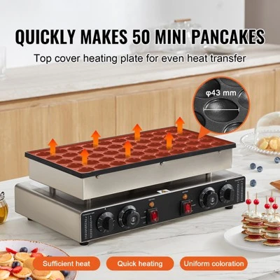 VEVOR Mini Dutch Pancake Maker, 50PCS 43mm Diameter Dorayaki Baker Machine, 1700W Commercial Electric Poffertjes Grill, Non-stick Stainless Steel 2 VEVOR Mini Dutch Pancake Maker, 50PCS 43mm Diameter Dorayaki Baker Machine, 1700W Commercial Electric Poffertjes Grill, Non-stick Stainless Steel - Image 2