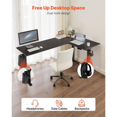 VEVOR L Shaped Desk, Electric Adjustable Height Corner Gaming Desk With Dual Hooks, Heavy Duty Carbon Steel L-Shaped Computer Table, Black 5 VEVOR L Shaped Desk, Electric Adjustable Height Corner Gaming Desk With Dual Hooks, Heavy Duty Carbon Steel L-Shaped Computer Table, Black - Image 5