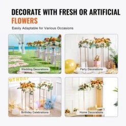 VEVOR 2PCS 31.5inch High Wedding Flower Stand, Metal Vase Column Geometric Centerpiece Stands, Gold Rectangular Floral Display Rack -Aesthtic Interiors GUEST 22cfd8aa f3f9 41a5 9a08 48d94f04ad11