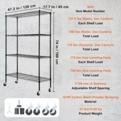 VEVOR Storage Shelving Unit With Wheels, 4-Tier Adjustable, 700 Lbs Capacity, Heavy Duty Garage Shelves Metal Organizer Wire Rack, Black -Aesthtic Interiors GUEST 23478abe 57ed 4825 b5f1 5895560e3c0b