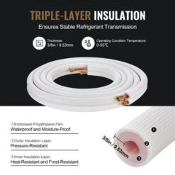 VEVOR 25FT Mini Split Line Set, 3/8" & 5/8" O.D Copper Pipes Tubing And Triple-Layer Insulation, For Mini Split Air Conditioning Refrigerant, White 12 VEVOR 25FT Mini Split Line Set, 3/8" & 5/8" O.D Copper Pipes Tubing And Triple-Layer Insulation, For Mini Split Air Conditioning Refrigerant, White -Aesthtic Interiors GUEST 23494600 71a9 4432 a1d1 c85d138ce1ce